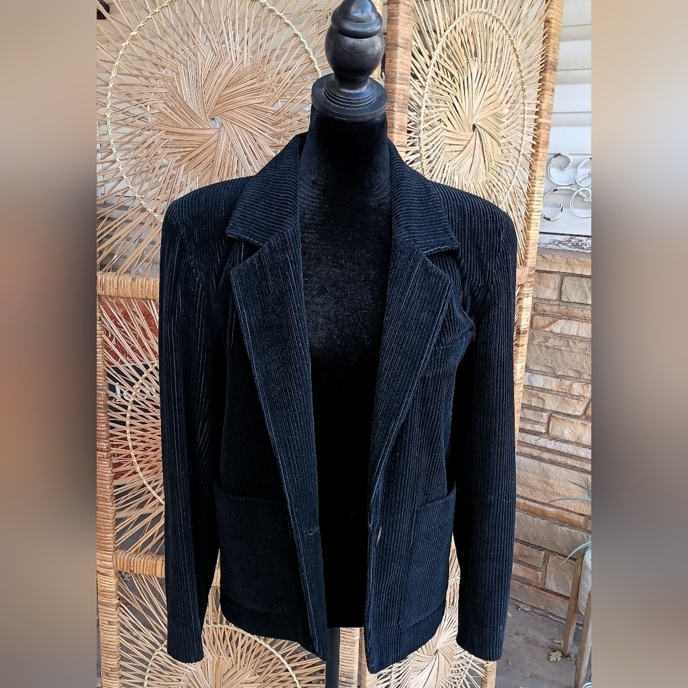 Vintage Liz Sport Black 100% Cotton Corduroy Women's Jacket_4